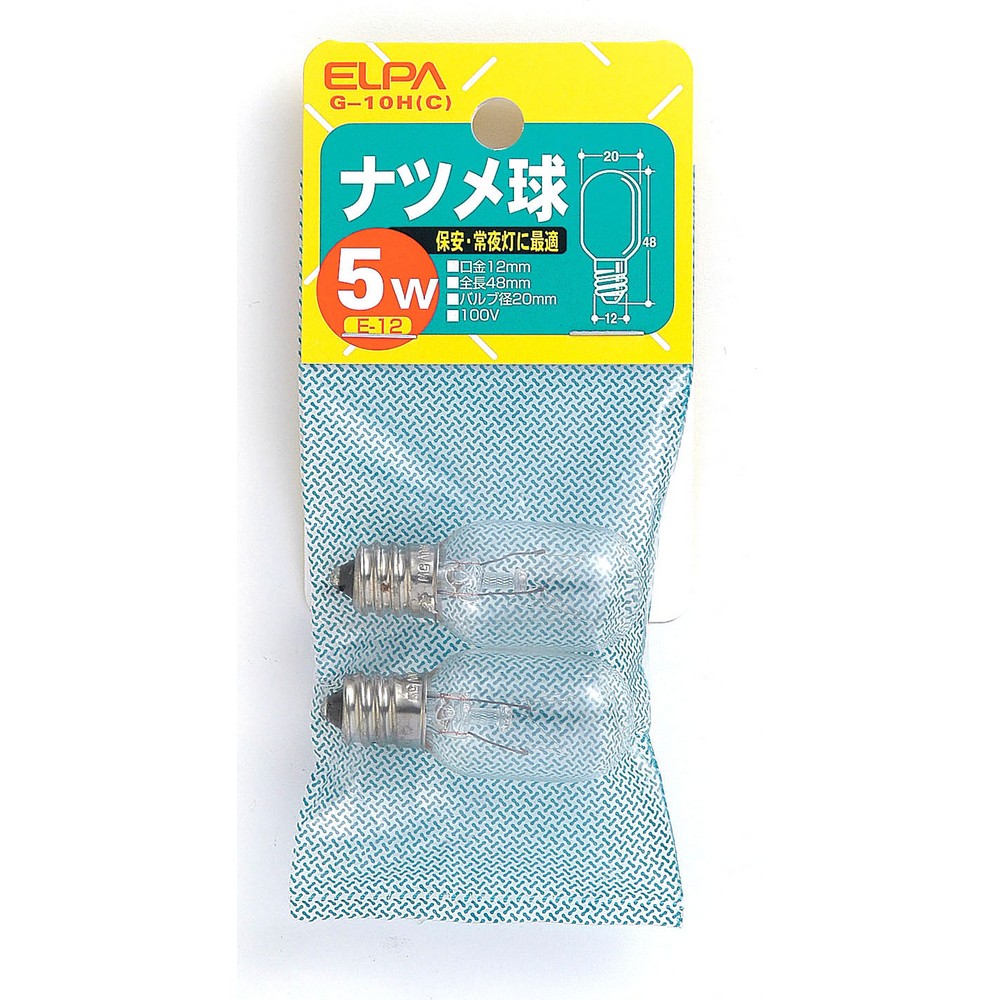 エルパ ナツメ球 5W E12 クリア 2個入 G-10H (C)