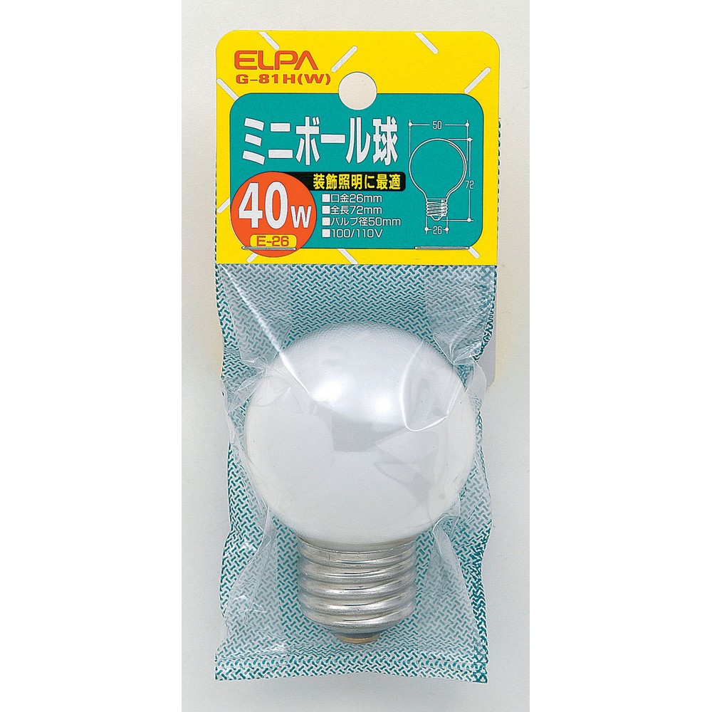 エルパ ミニボール球 40W E26 ホワイト G-81H (W)