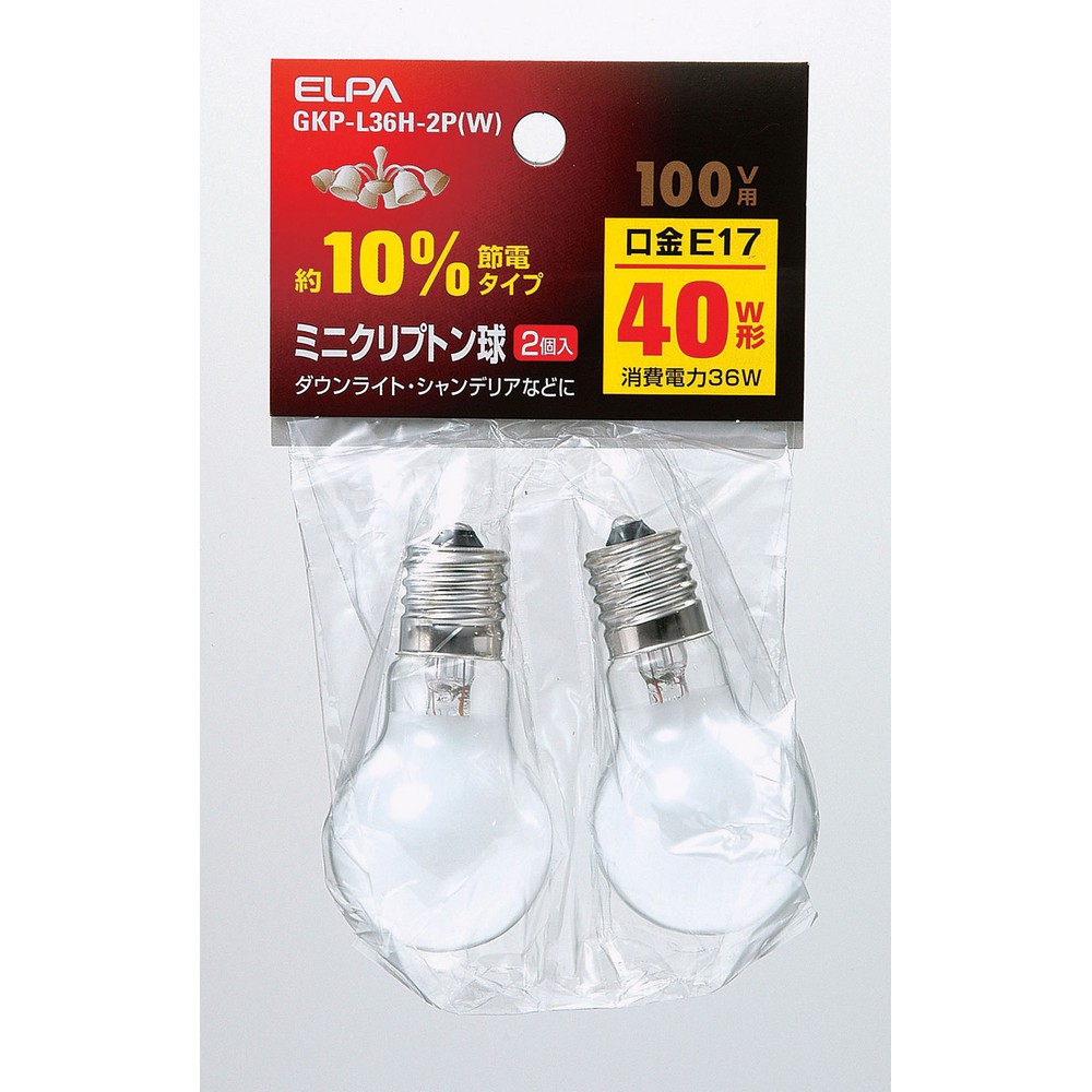 エルパ ミニクリプトン球 40W E17 ホワイト 2個入 GKP-L36H-2P (W)