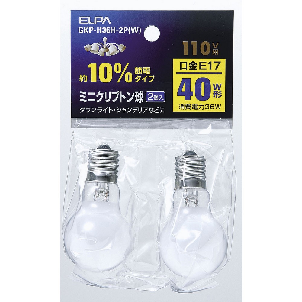 エルパ ミニクリプトン球 40W E17 ホワイト 2個入 GKP-H36H-2P (W)