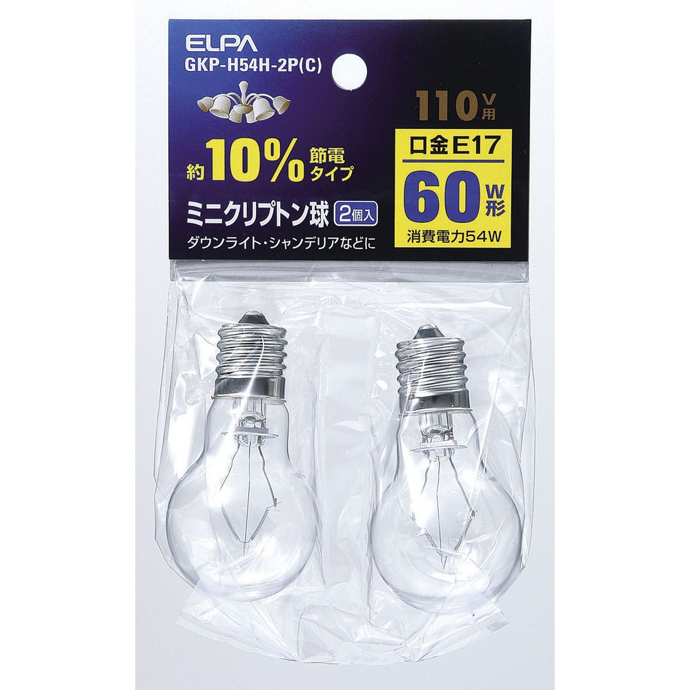 エルパ ミニクリプトン球 60W E17 クリア 2個入 GKP-H54H-2P (C)