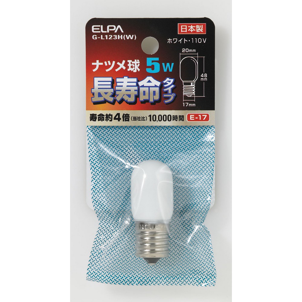 エルパ ナツメ球 長寿命タイプ 5W E17 ホワイト G-L123H (W)