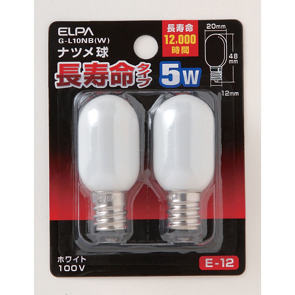 エルパ ナツメ球 5W 口金E12 ホワイト 2個入 G-L10NB(W)