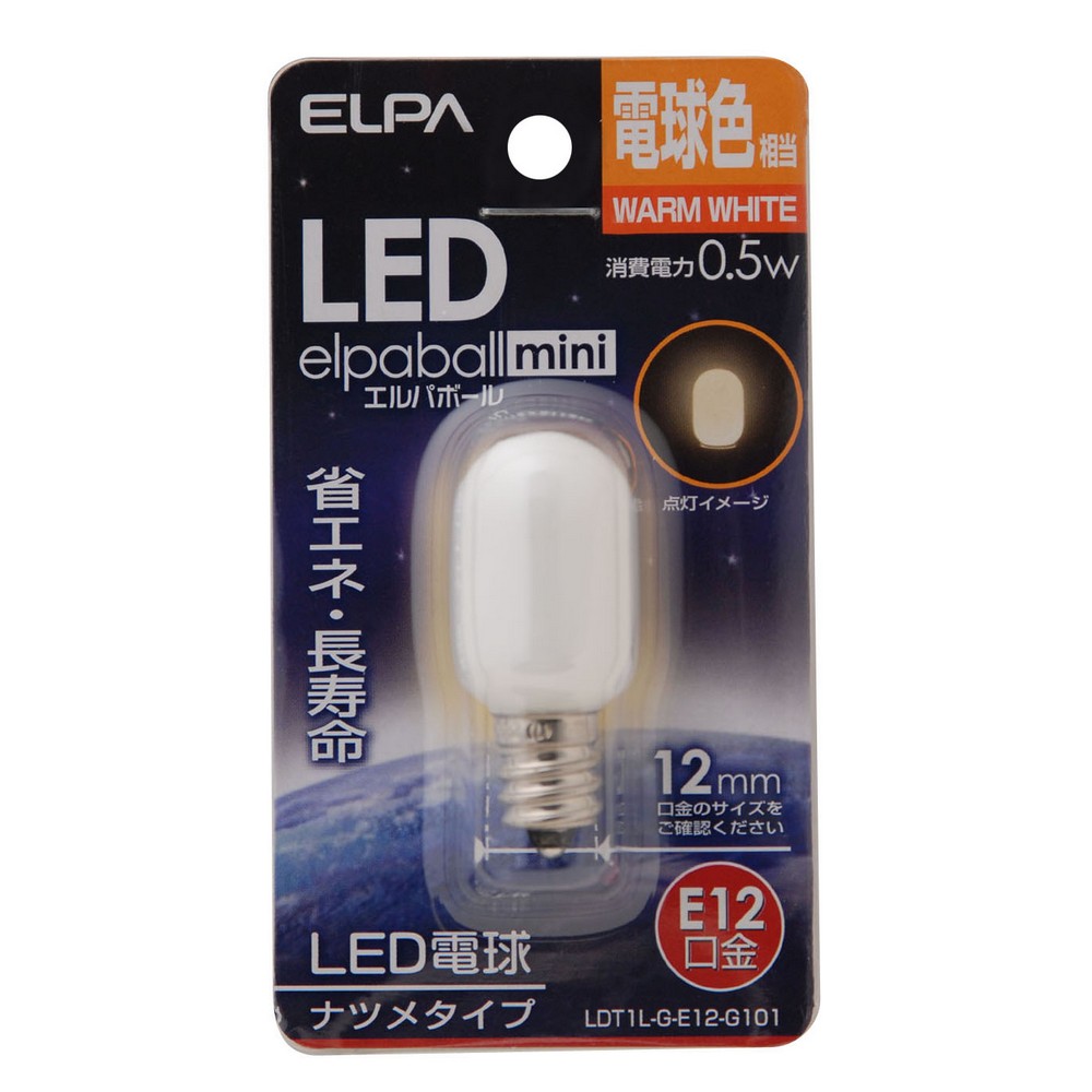 エルパ LED電球 ナツメ形 E12 電球色 LDT1L-G-E12-G101