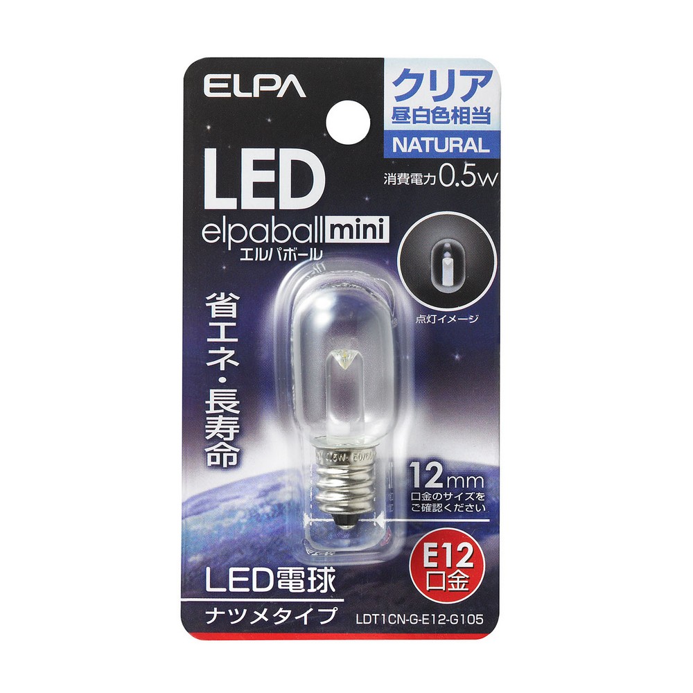 エルパ LED電球 ナツメ形 E12 クリア昼白色 LDT1CN-G-E12-G105