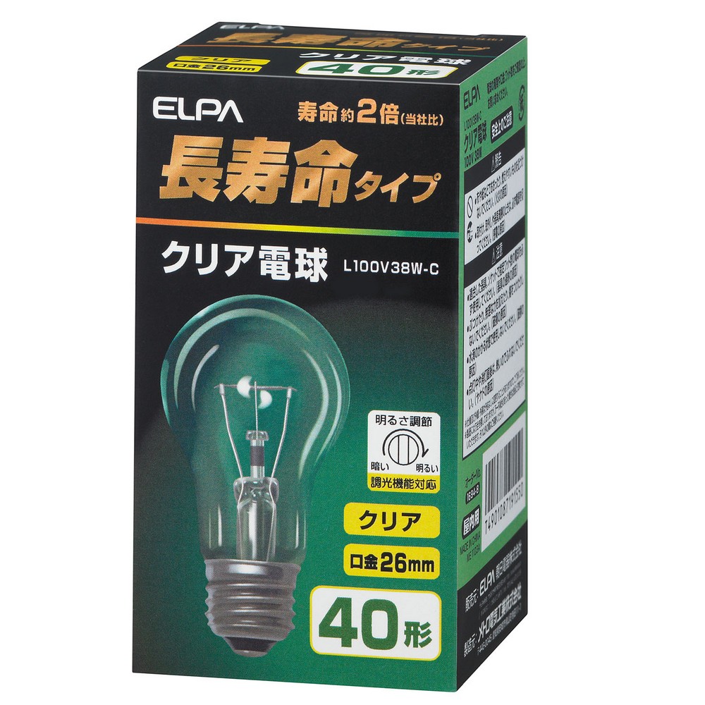 エルパ エルパ クリア電球 E26口金 40W形 1個入り L100V38W-C