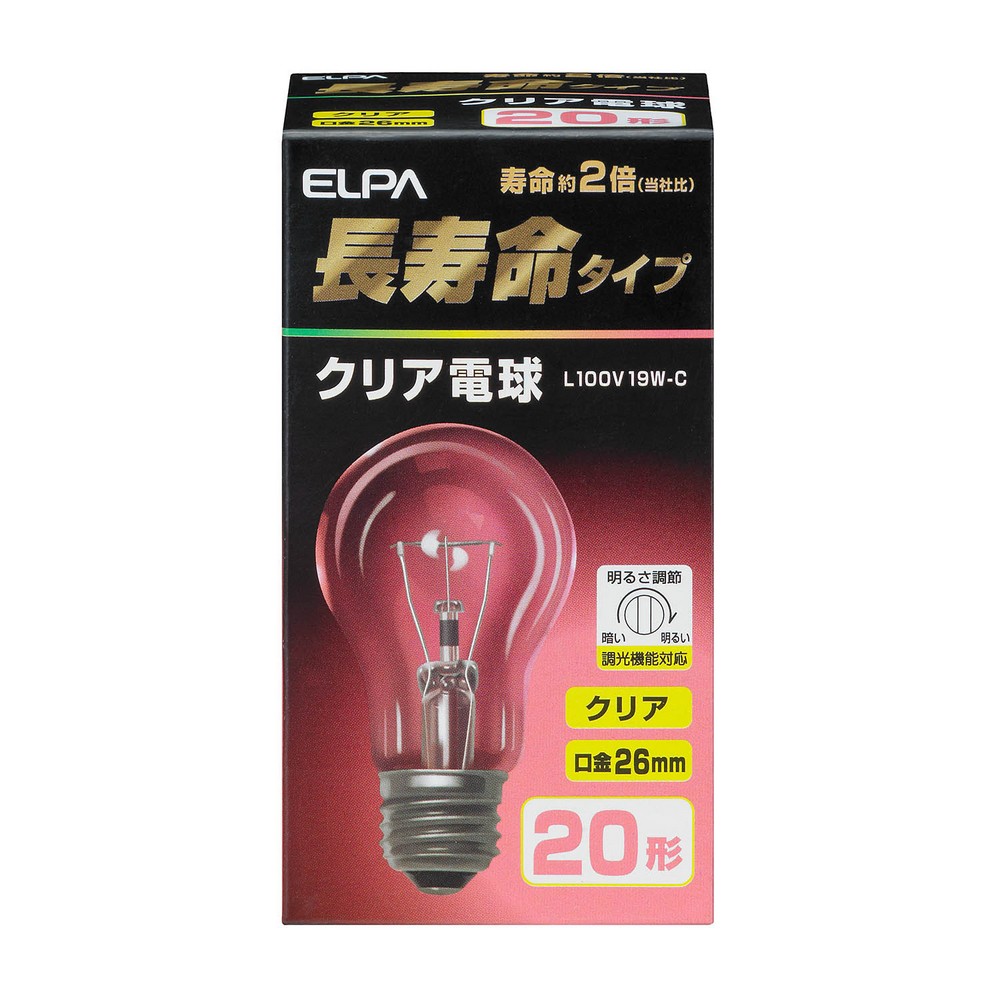 エルパ 長寿命 クリア電球 L100V19W-C