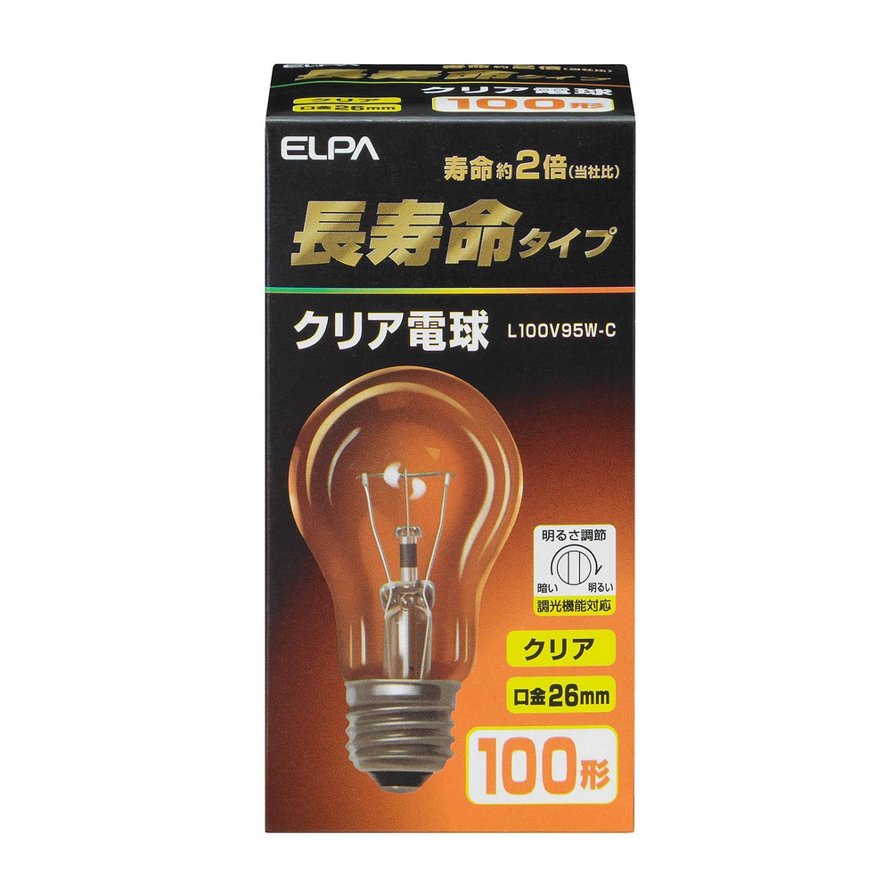 エルパ 長寿命 クリア電球 L100V95W-C