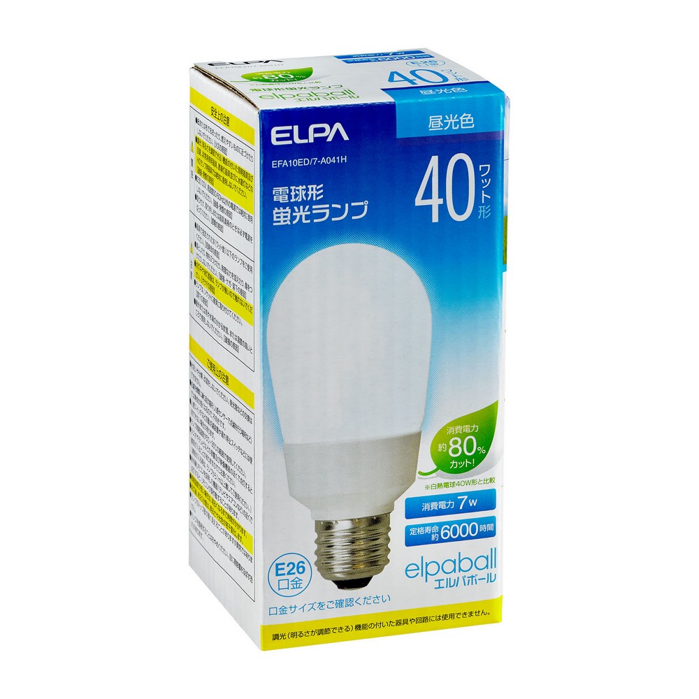 エルパ 電球形蛍光灯 40W形 3波長形 昼光色 E26 エルパボール EFA10ED/7-A041H