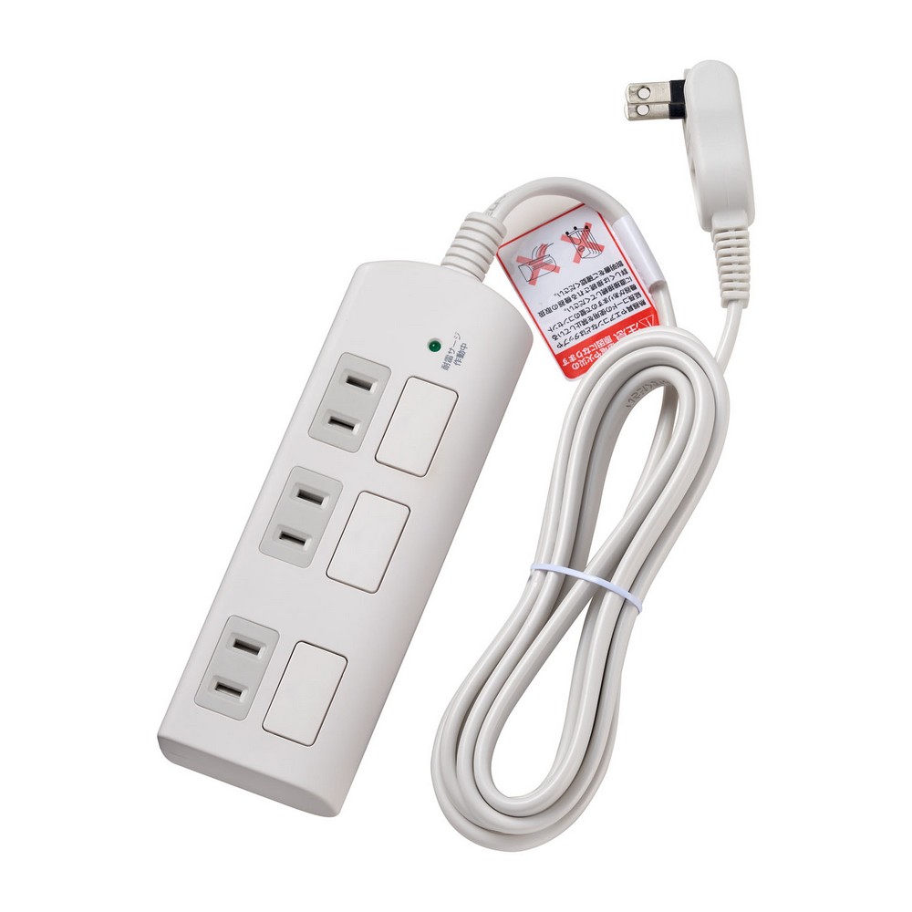 エルパ 電源タップ フラット節電スイッチ 雷ガード 3個口 2m WBS-LS302F(W)