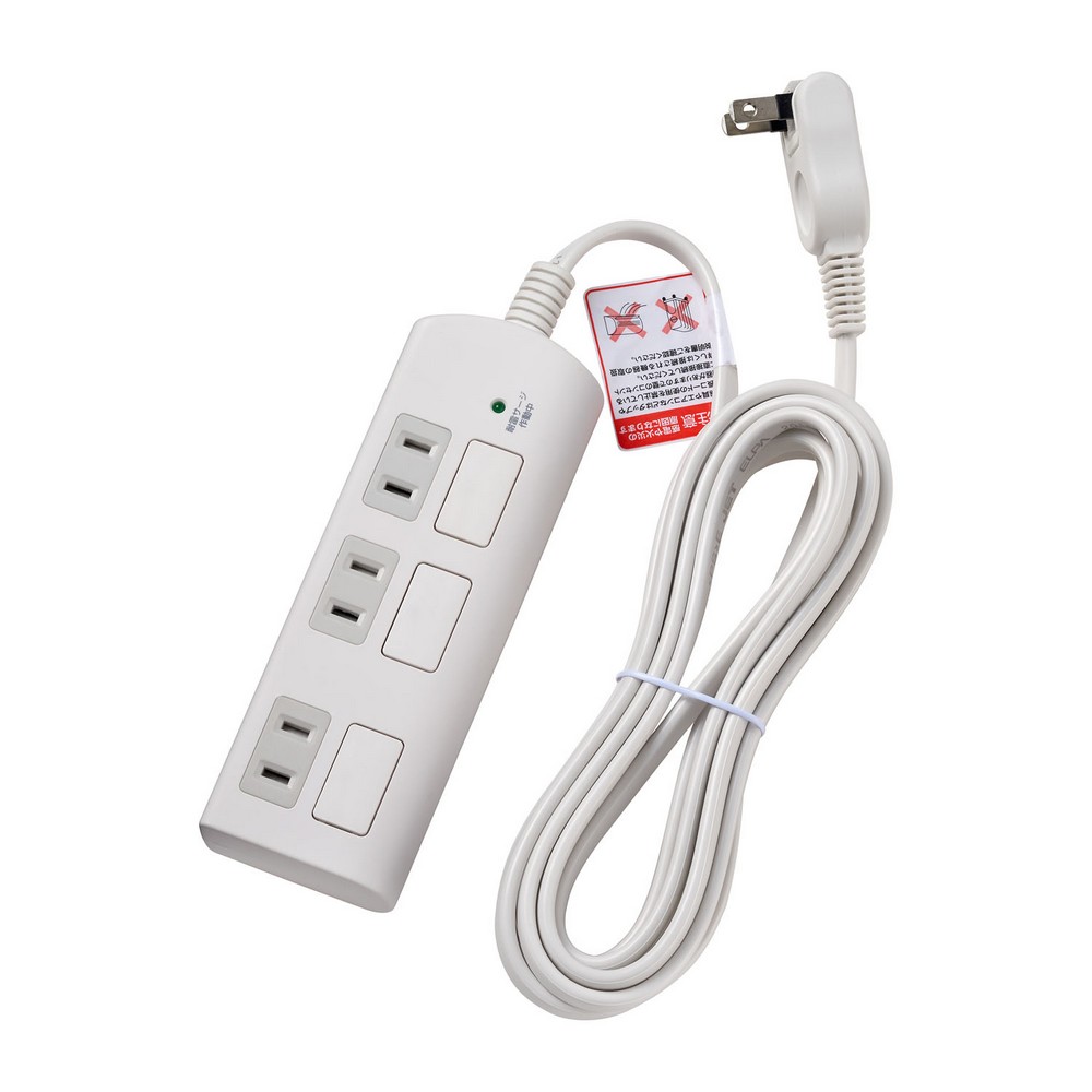 エルパ 電源タップ フラット節電スイッチ 雷ガード 3個口 3m WBS-LS303F(W)