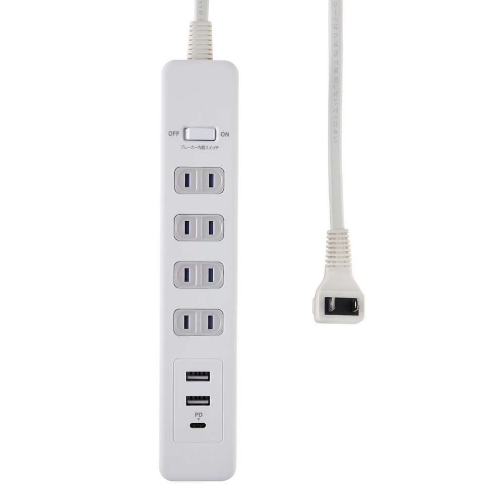 エルパ 電源タップ AC4個口 USB-A×2 PD対応USB-C×1 2m 雷ガード WLS-4322SUC(W)